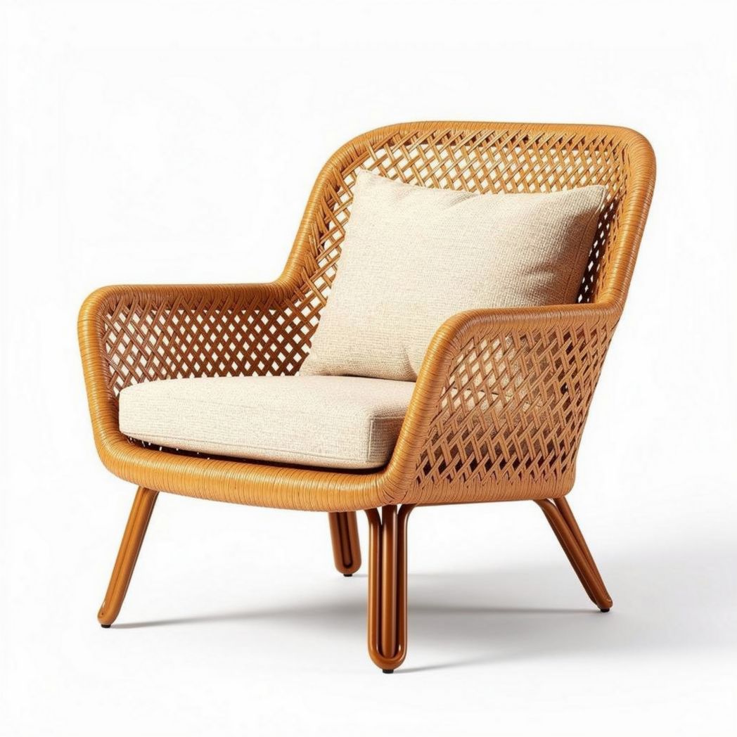 Rattan armchair with cushion suitable for indoor and outdoor use 80 x 75 x 90cm