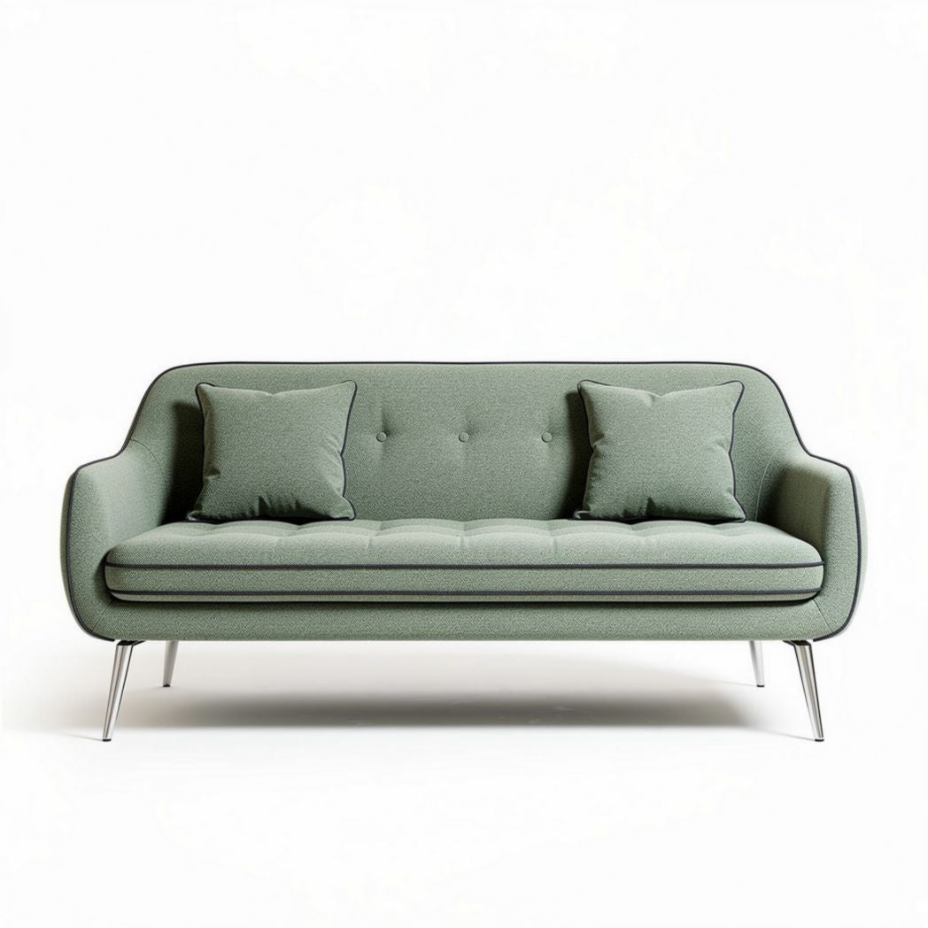 Green upholstered fabric sofa with two cushions 180 x 80 x 75cm