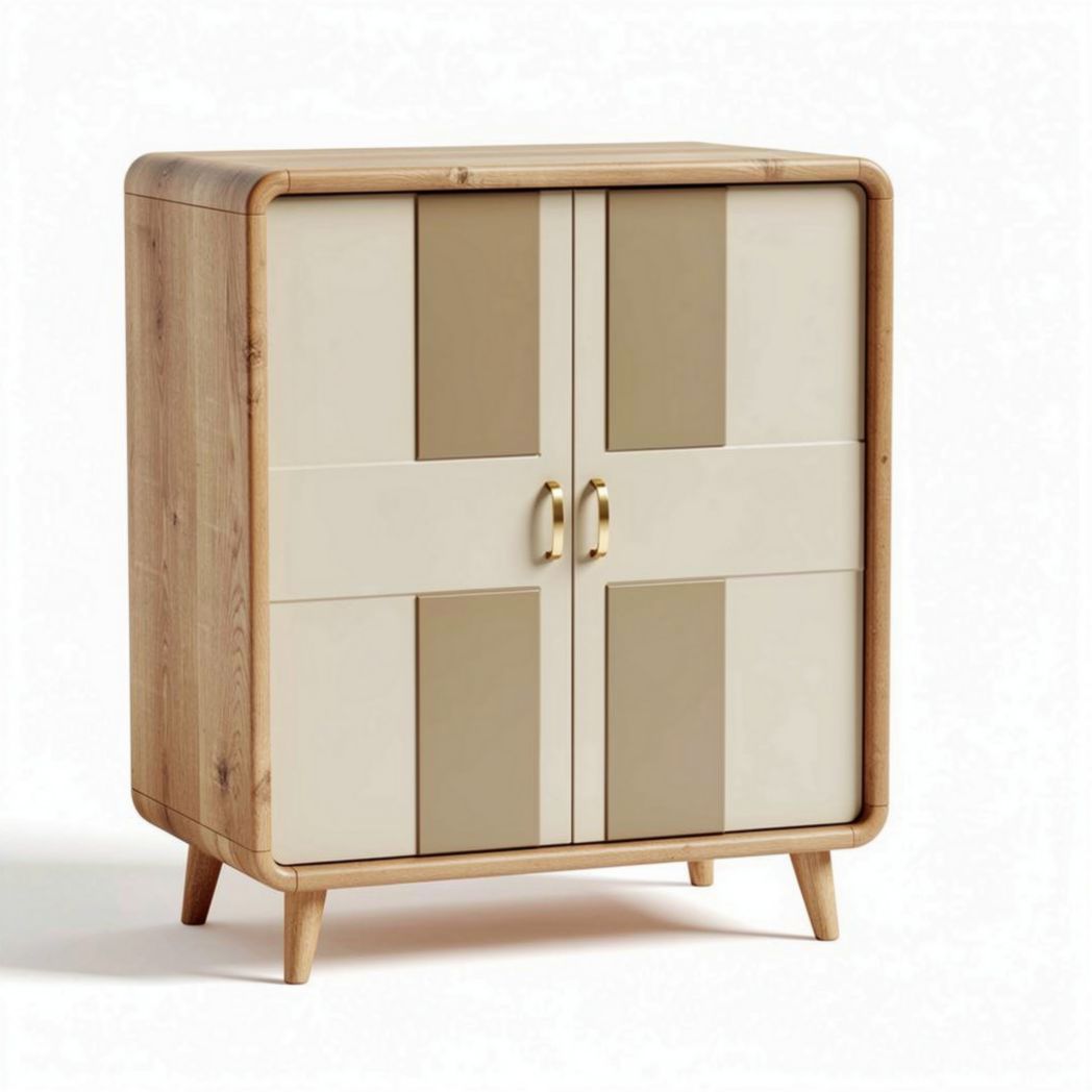 Wooden storage cabinet with two-tone doors and legs 60 x 40 x 80cm