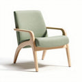 Wooden framed lounge chair with green fabric upholstery 70 x 70 x 85cm