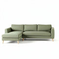 Green fabric sectional sofa with wooden legs for living room seating 200 x 85 x 80cm