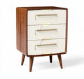 Wooden nightstand with three drawers white and walnut finish 60 x 40 x 80cm