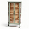 Glass display cabinet with wooden shelves in green finish 70 x 40 x 160cm