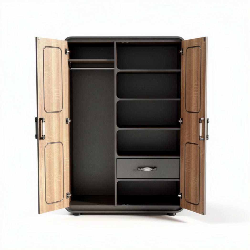 Wooden wardrobe with adjustable shelves and hanging rod 90 x 50 x 180cm