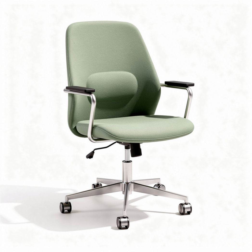 Adjustable ergonomic office chair in green fabric with metal frame