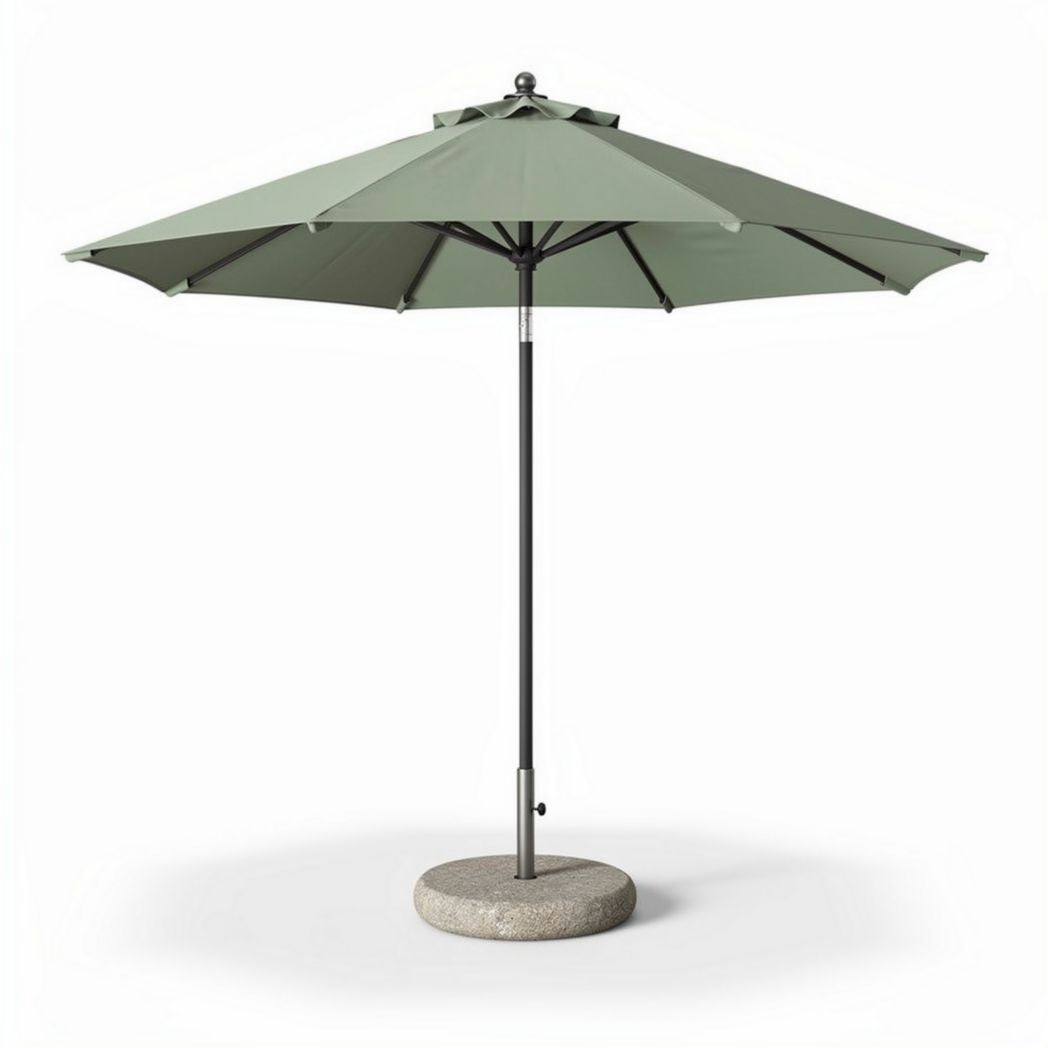 Garden umbrella with steel pole and concrete base in green 200 x 200 x 250cm