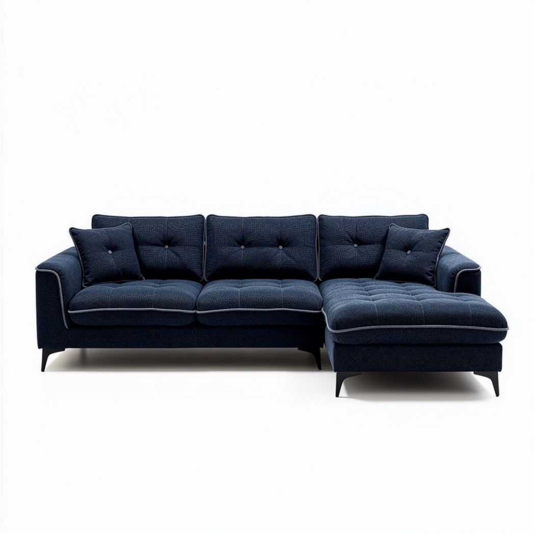 Sectional sofa in light gray fabric with removable cushions 200 x 90 x 85cm